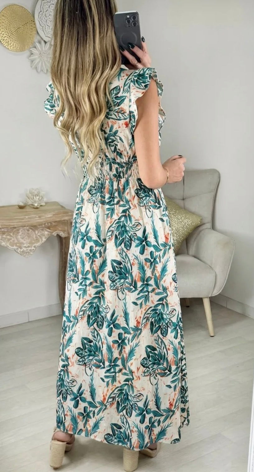Robe Taille Unique – Blanc & Turquoise