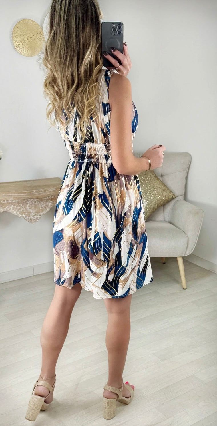 Robe Taille Unique – Imprimé Bleu Marine & Doré